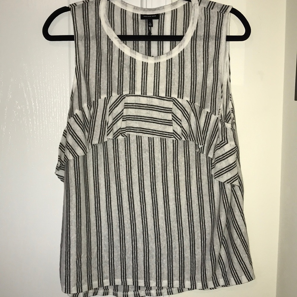 Black and white ruffled tank